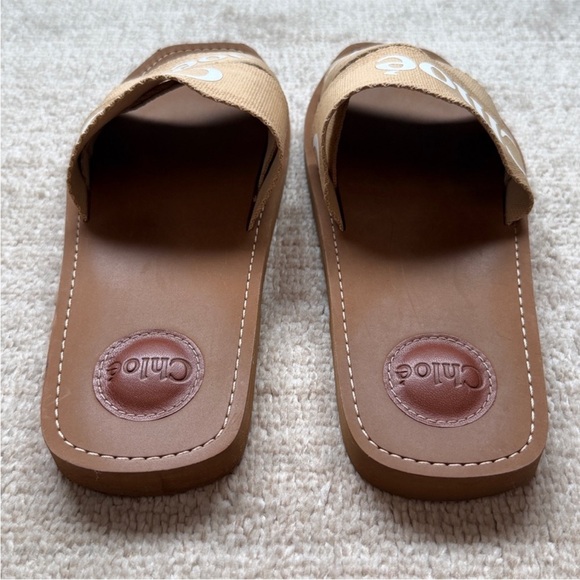 Chloe Woody Mule Tan Slides - Picture 2 of 5